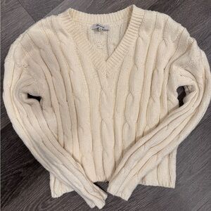 Madewell Cream V-Neck Cable Knit Sweater